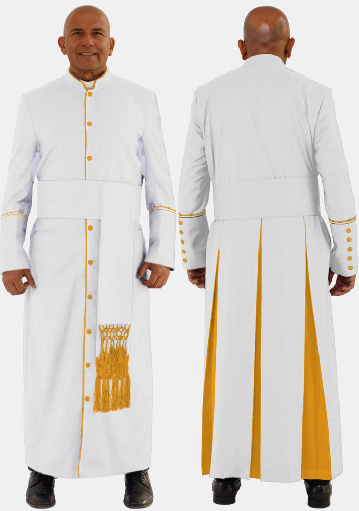 White and Gold Clerical Robe for Men