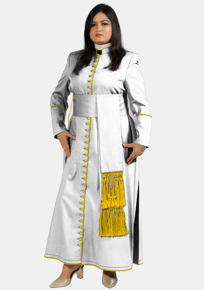 Luminous Liturgy White Cassock For Women with Gold Trim