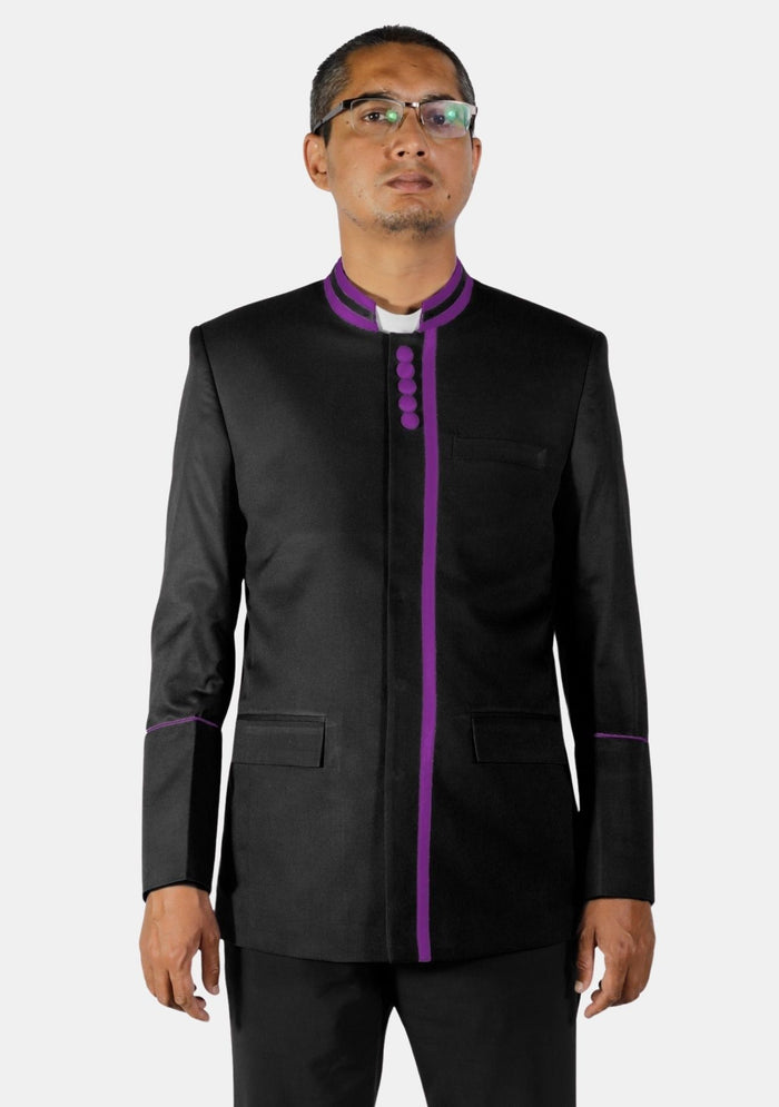 Modern Button Black Purple Ministerial Jacket