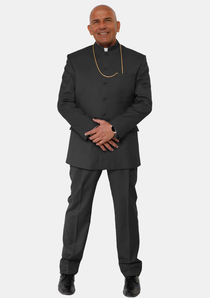 Redeemed Banded Collar Mens Clergy Suit Black