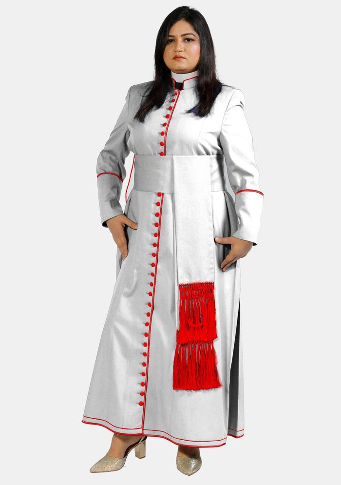Purely Pious White Cassock with Red Piping For Women