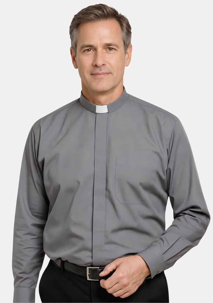 Gray Tab Collar Shirt for Clergy