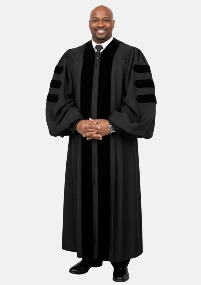 Kaniel Doctoral Bars Pulpit Robe for Men Black