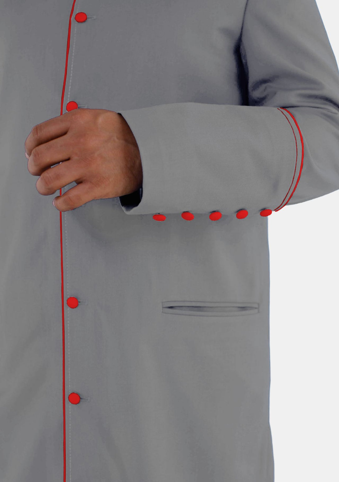 Gray Robe with Red Trim and Buttons | eClergys Men Robe