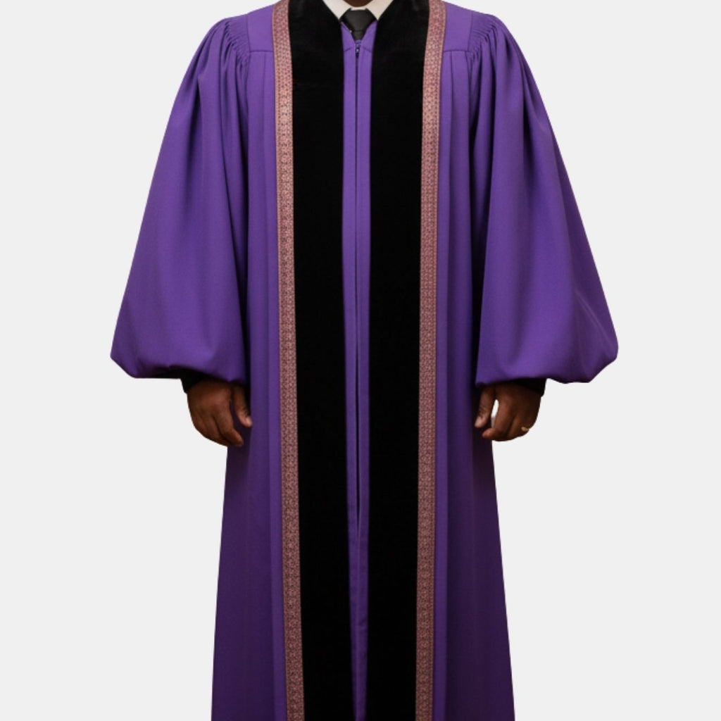 Ruman Robi Pulpit Robe for Men Roman Purple and Black Panels – eClergys