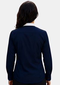 Zipporah Full Collar Long Sleeve Clergy Shirt for Women Navy Blue